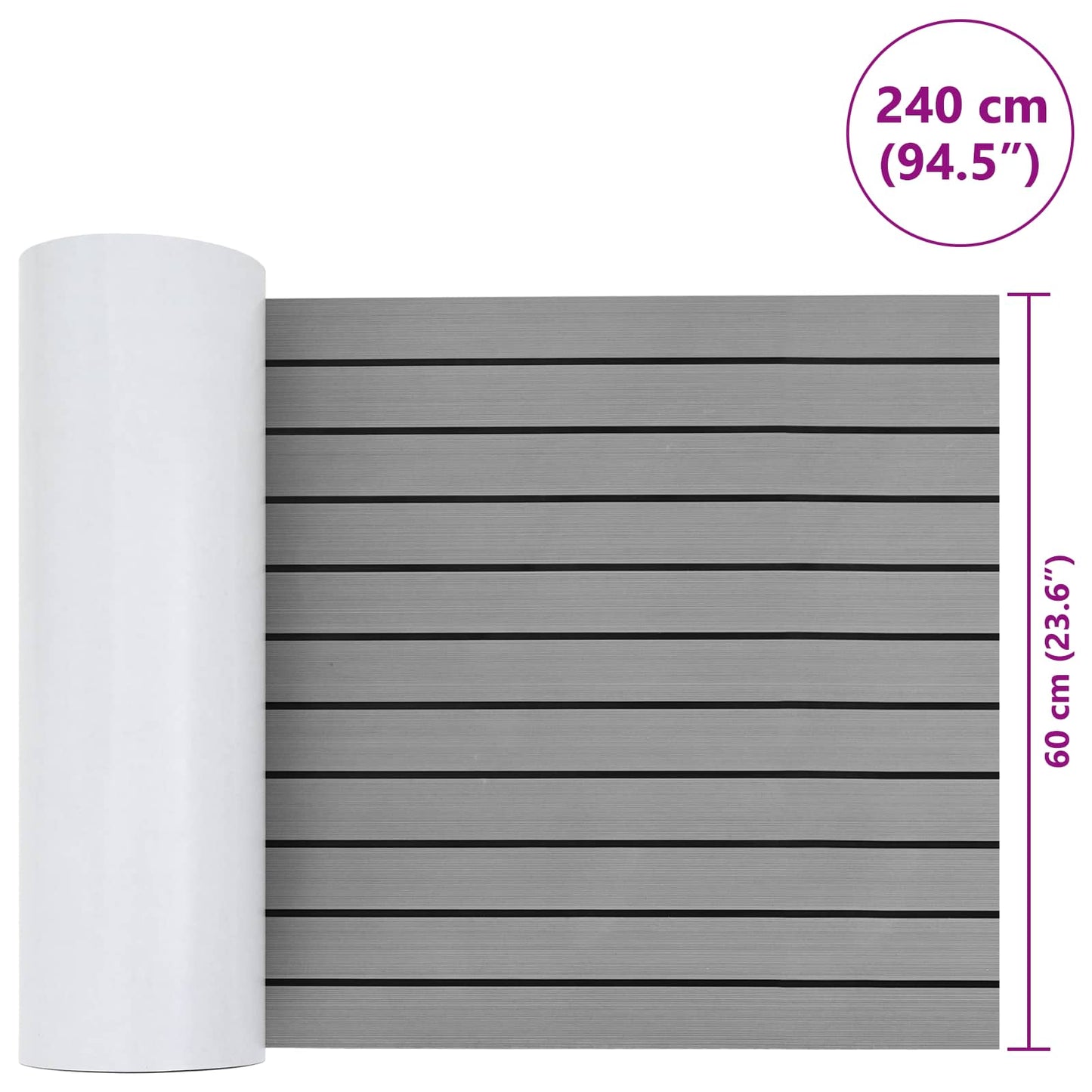 vidaXL Boat Mat Striped Light Grey and Black 240 x 60 cm EVA