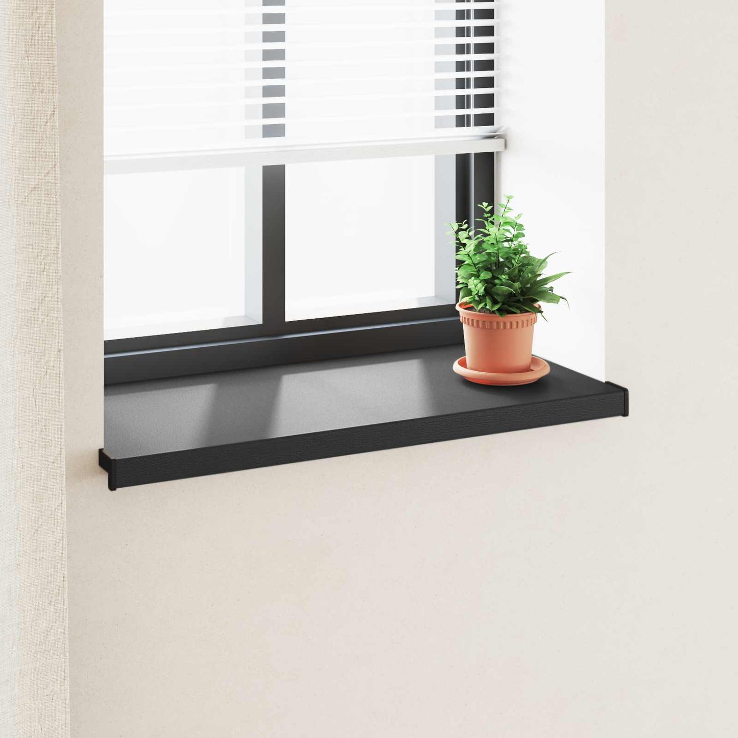 vidaXL Window Sill Black with wood grain 80 x 40 x 4.5 cm PVC