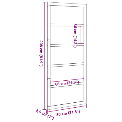 vidaXL Barn Door Wax Brown 80 x 2.5 x 208 cm Solid Pine Wood