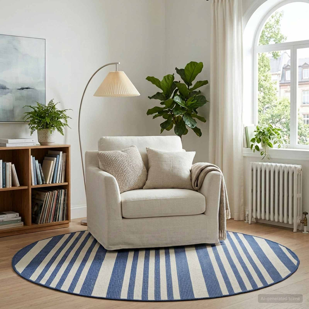 vidaXL In- and Outdoor Rug OLITE Natural and Navy Blue Ø 160cm 100% PP