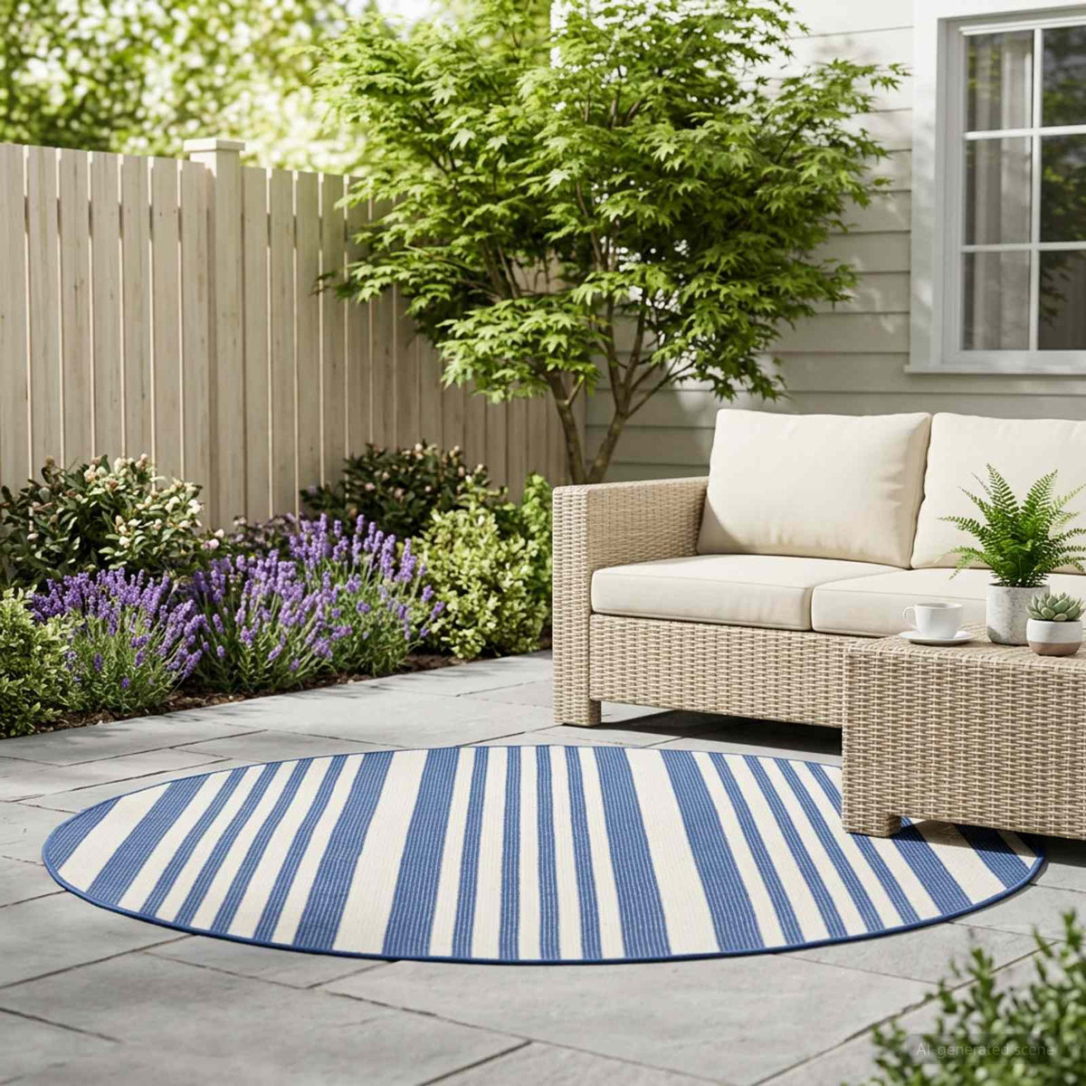 vidaXL In- and Outdoor Rug OLITE Natural and Navy Blue Ø 160cm 100% PP