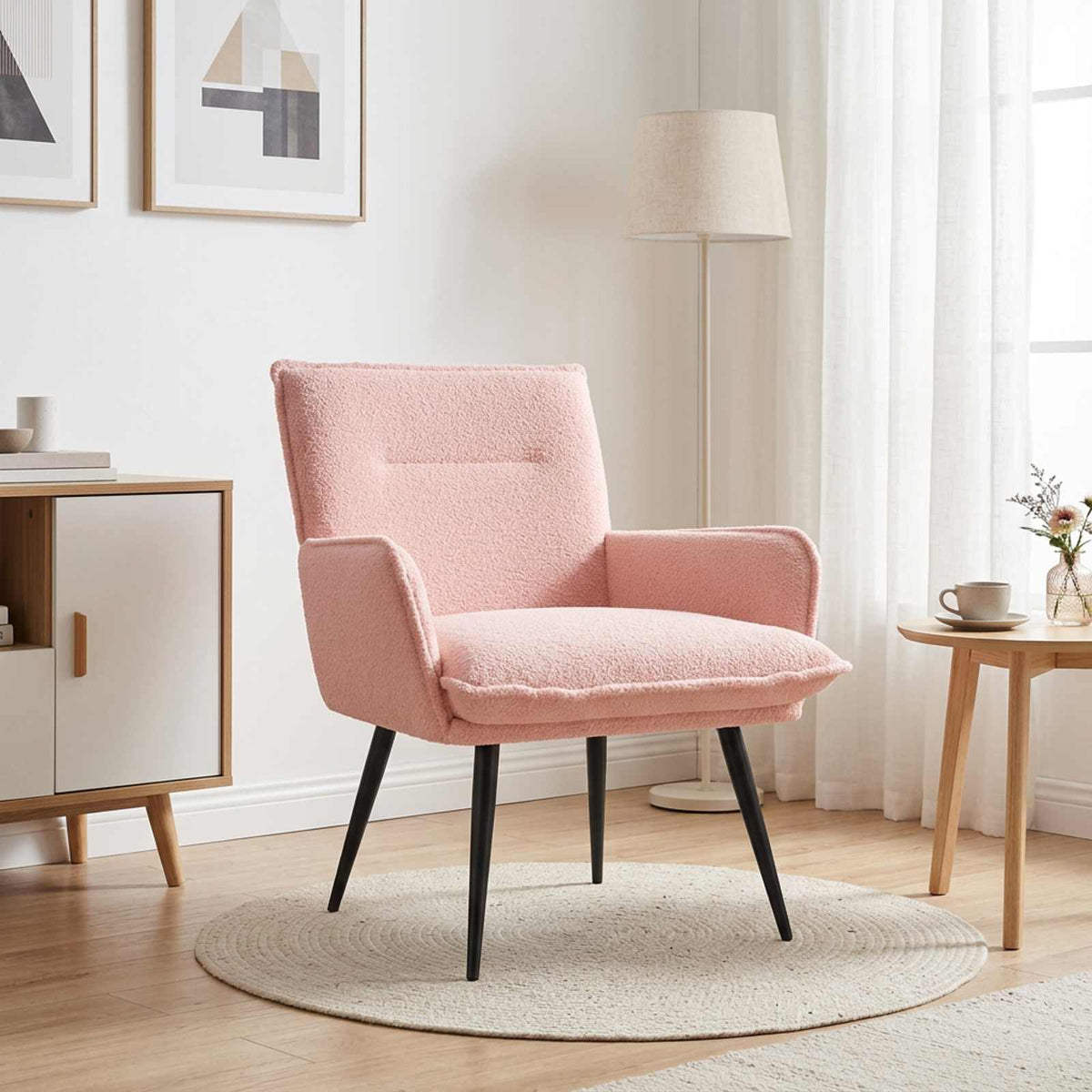vidaXL Armchair Pink Bouclé