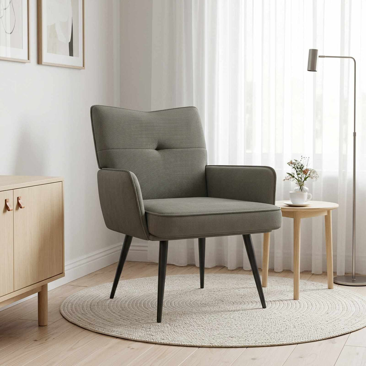 vidaXL Armchair Light Grey Corduroy Fabric