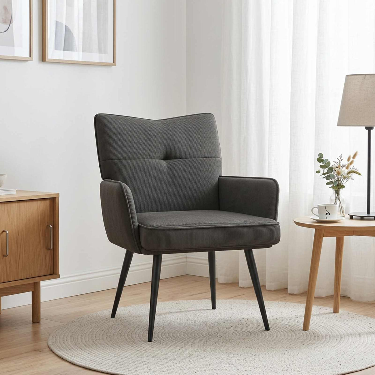 vidaXL Armchair Dark Grey Corduroy Fabric