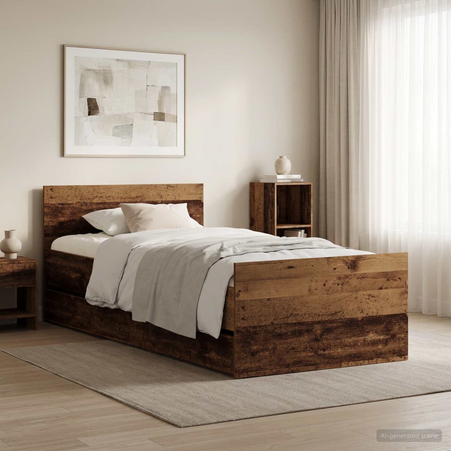 vidaXL Bed Frame Old Wood 90 x 200 cm Engineered Wood