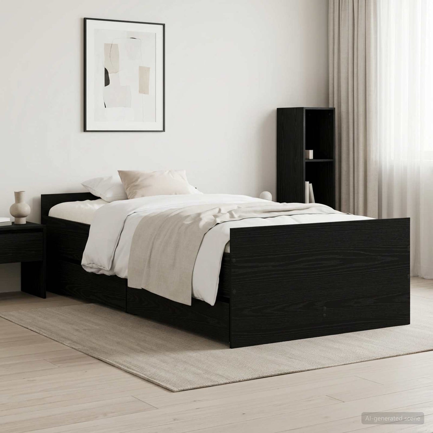 vidaXL Bed Frame Black Oak 90 x 200 cm Engineered Wood