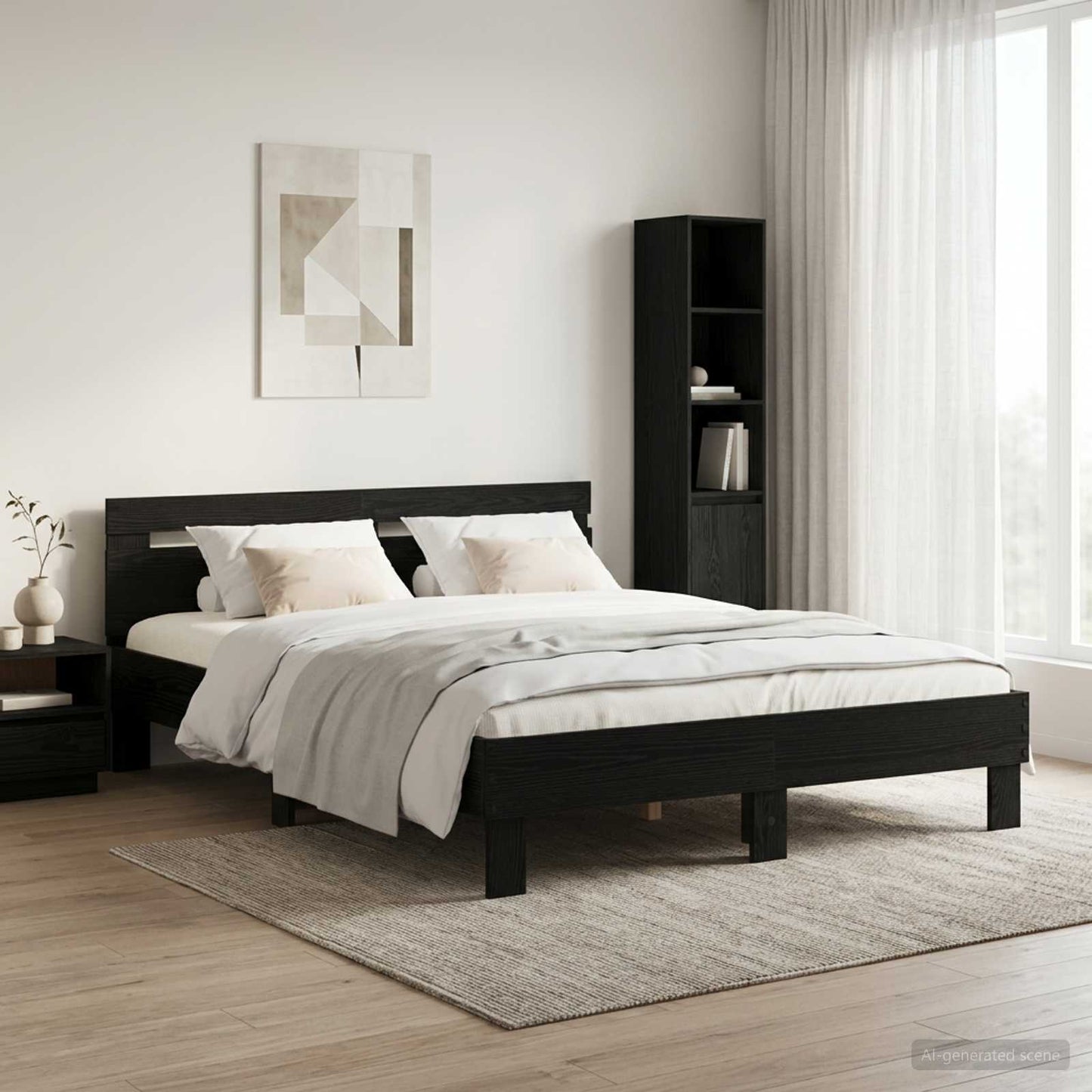 vidaXL Bed Frame Black Oak 140 x 190 cm Engineered Wood