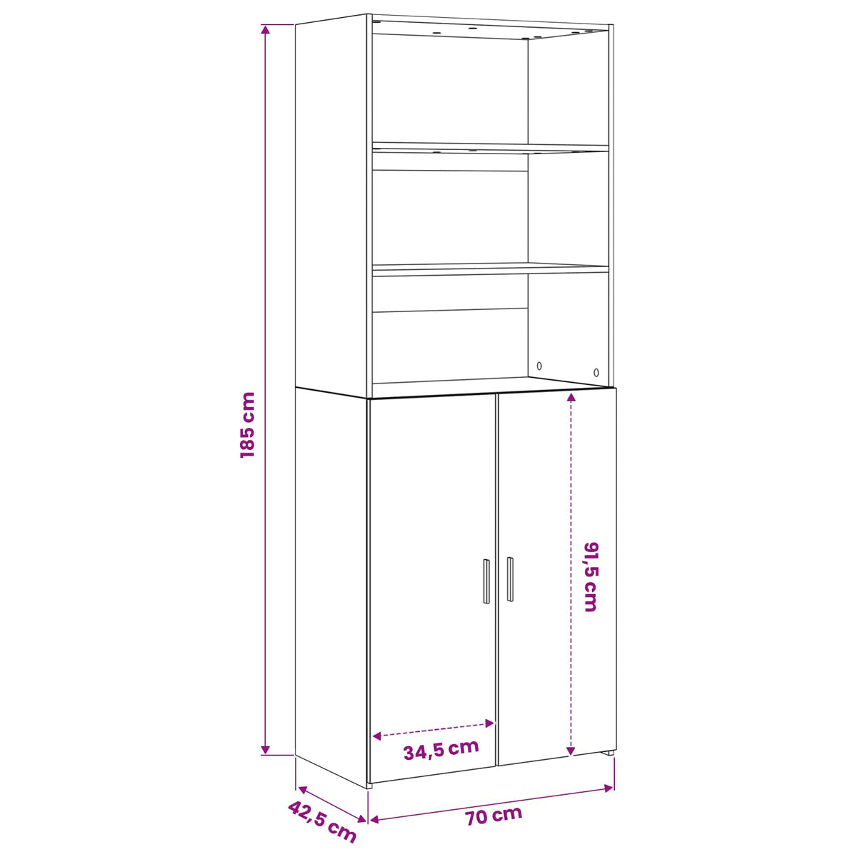 vidaXL Highboard Black Oak 70 x 42.5 x 185 cm Engineered Wood
