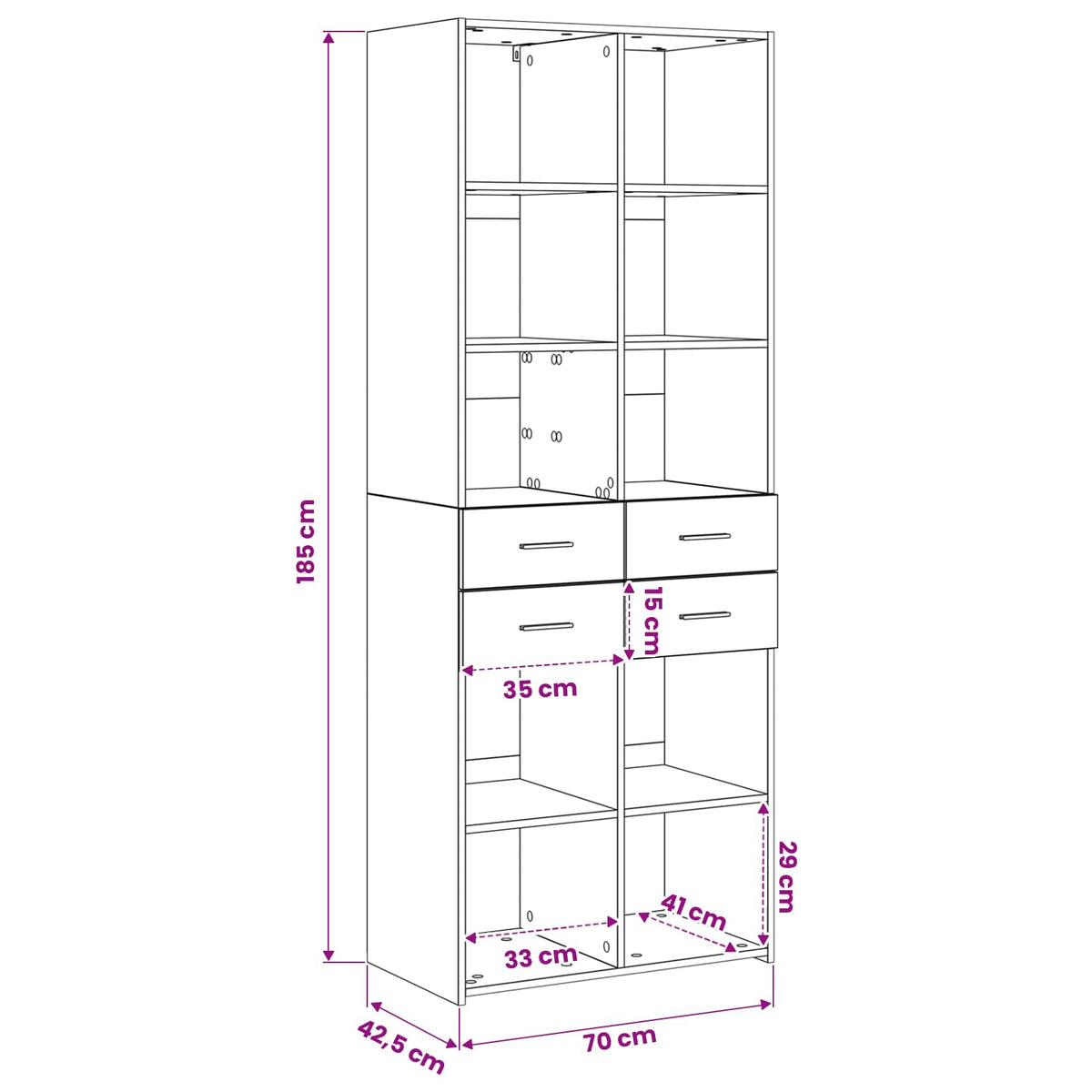 vidaXL Bookcase Black oak 70 x 42.5 x 185 cm Engineered Wood