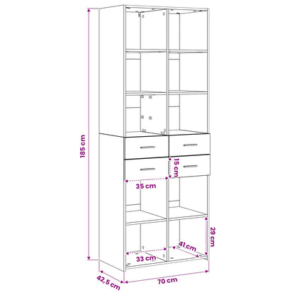 vidaXL Bookcase Black oak 70 x 42.5 x 185 cm Engineered Wood