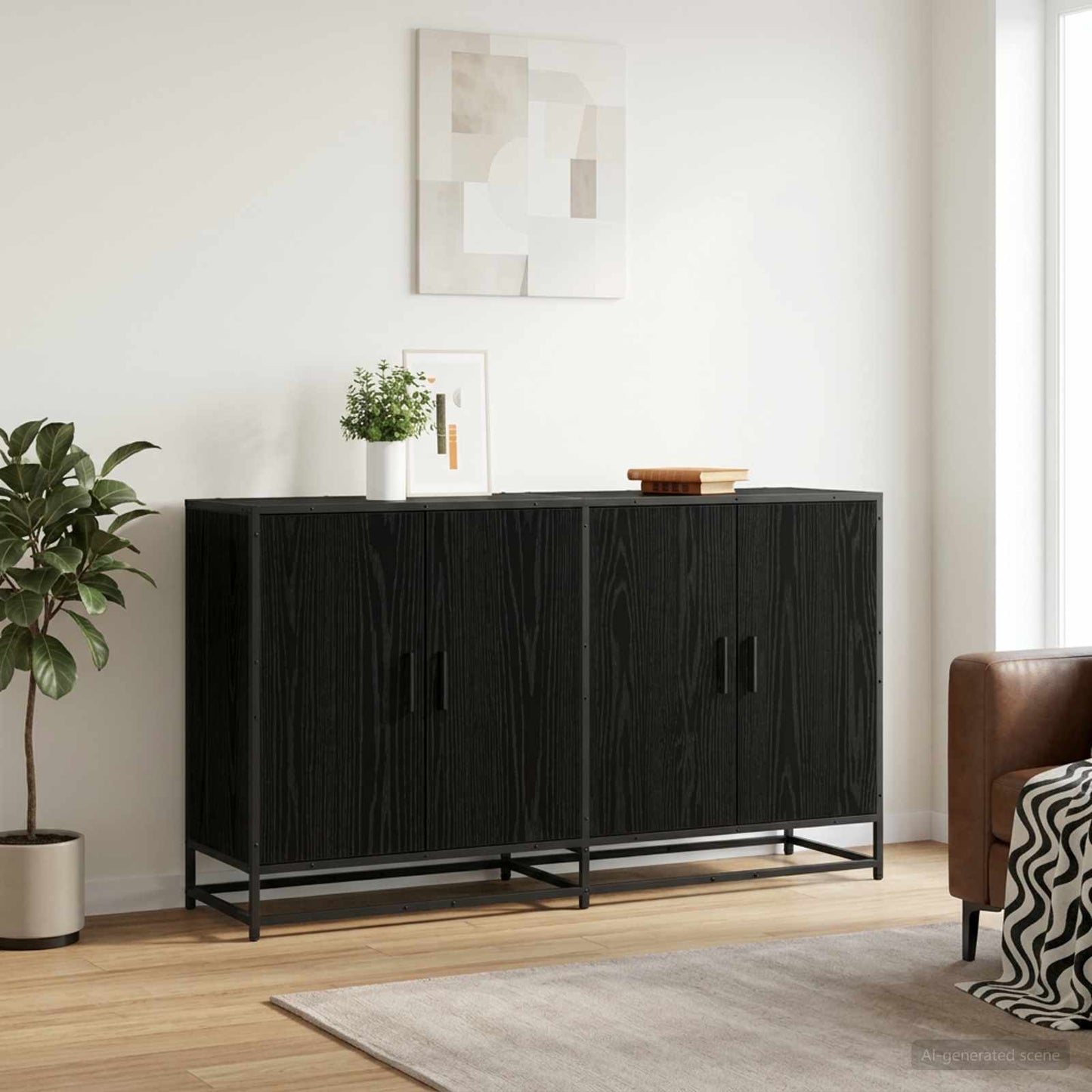 vidaXL Sideboard Black Oak 134 x 35 x 76 cm Engineered Wood