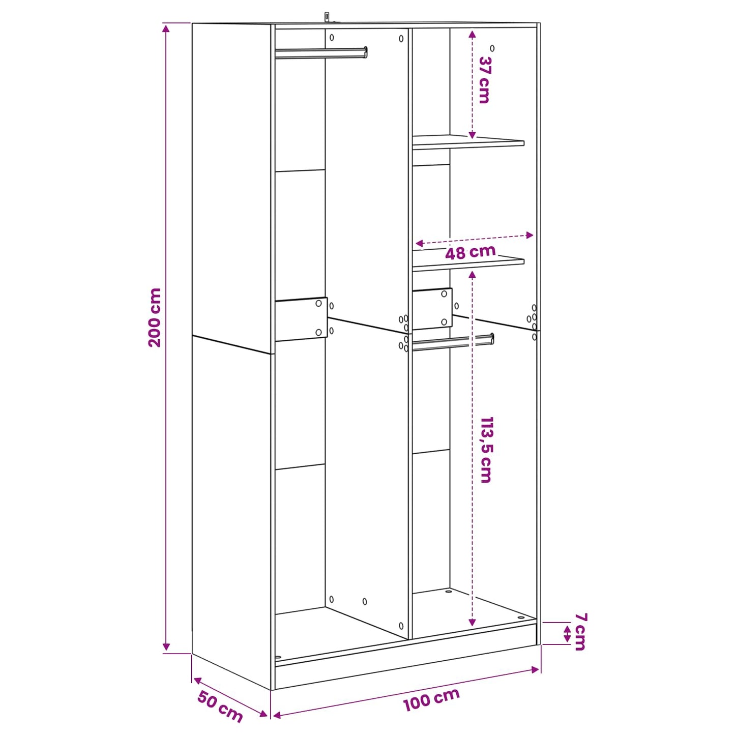 vidaXL Wardrobe with Shelf Black oak 100 x 50 x 200 cm Engineered Wood