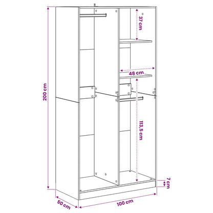 vidaXL Wardrobe with Shelf Black oak 100 x 50 x 200 cm Engineered Wood