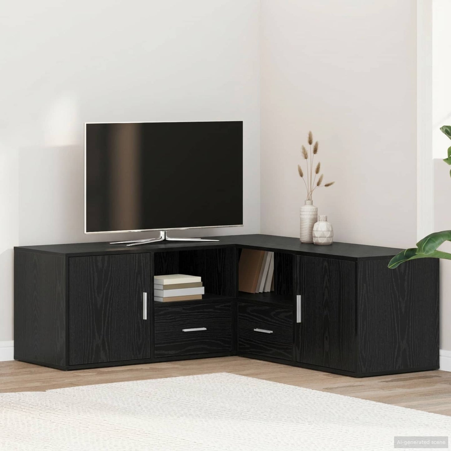 vidaXL Corner Cabinet Black Oak 200 x 40 x 45 cm Engineered Wood