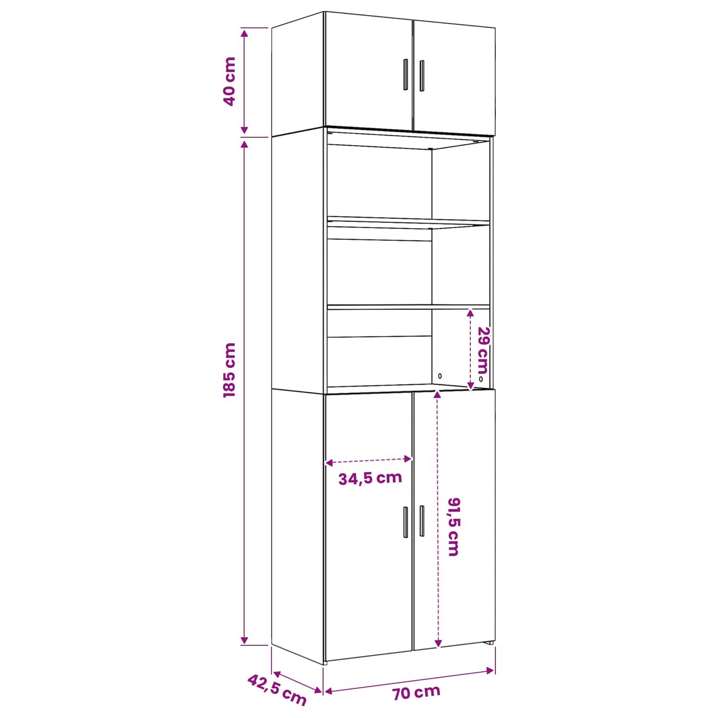 vidaXL Storage Cabinet with Shelves Black Oak 70 x 42.5 x 225 cm