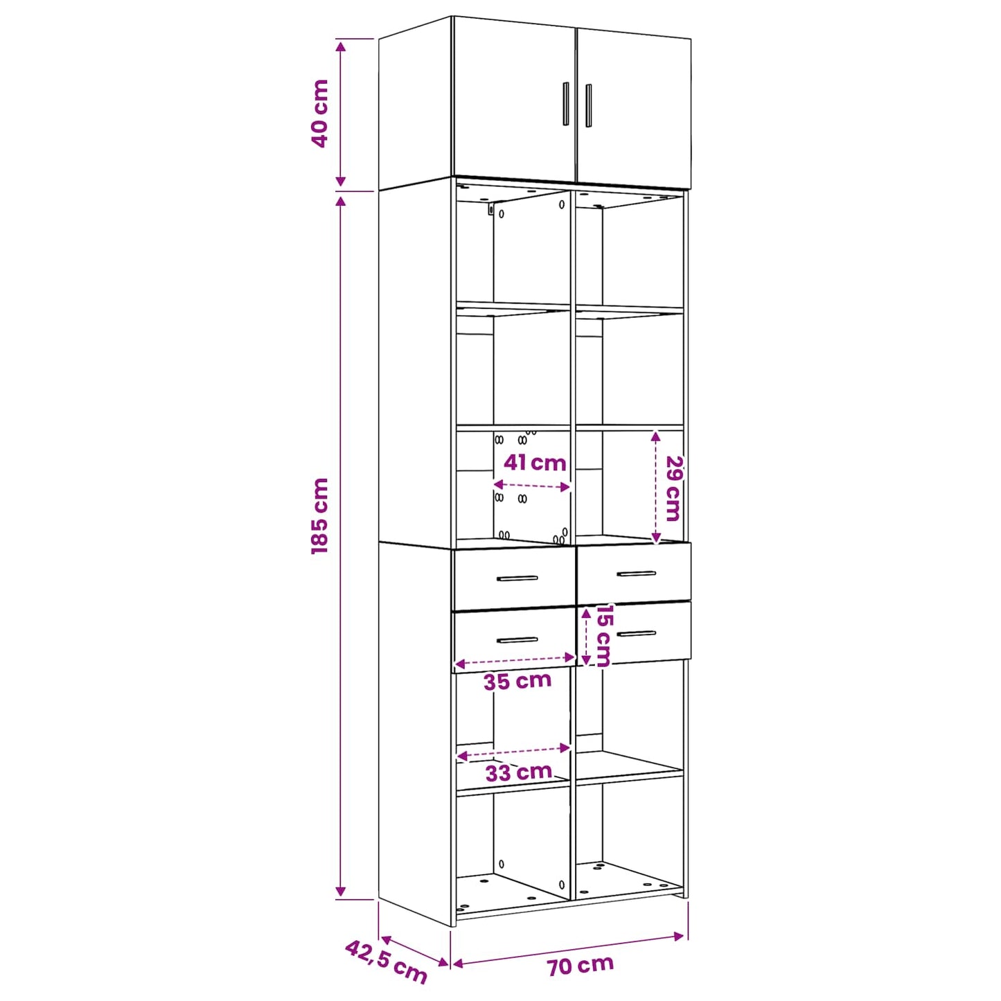 vidaXL Storage Cabinet with Shelves Black Oak 70 x 42.5 x 225 cm