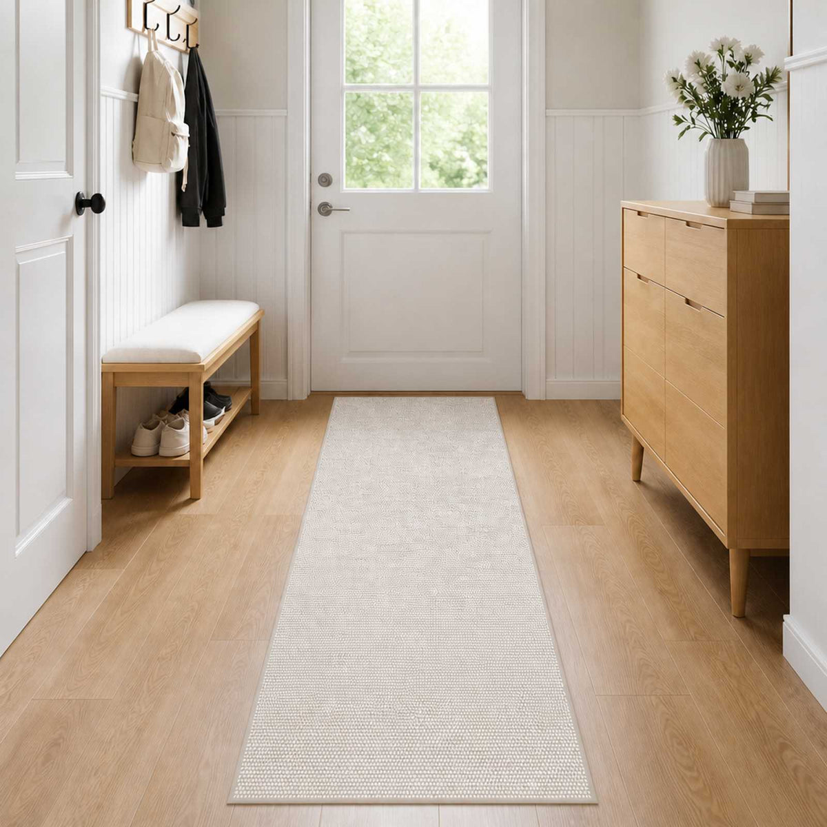 vidaXL Rug Cream 80 x 400 cm 100% Polyester 3 mm Washable
