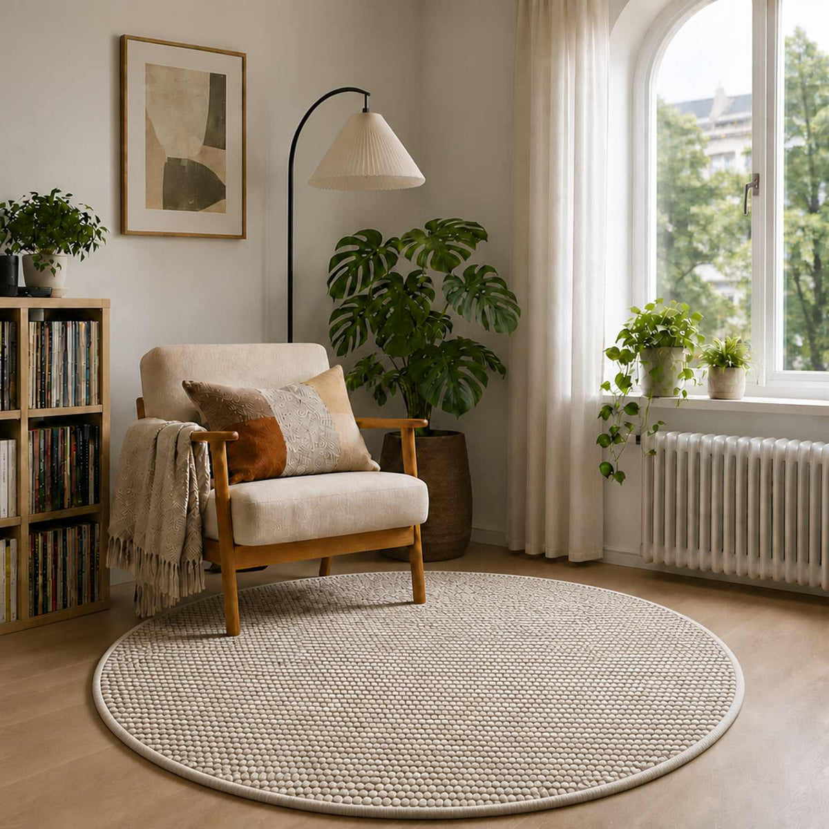 vidaXL Rug Beige Ø 120 cm 100% Polyester 3 mm Washable