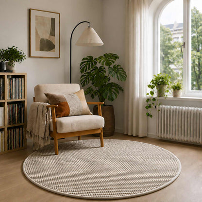 vidaXL Rug Beige Ø 120 cm 100% Polyester 3 mm Washable