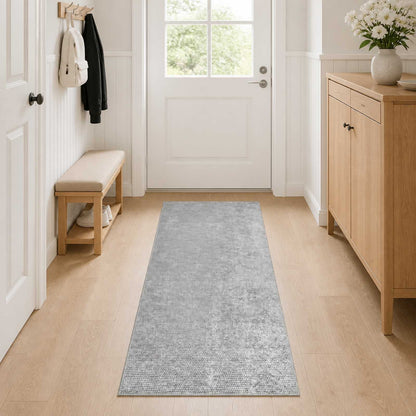 vidaXL Rug Grey 100 x 400 cm 100% Polyester 3 mm Washable