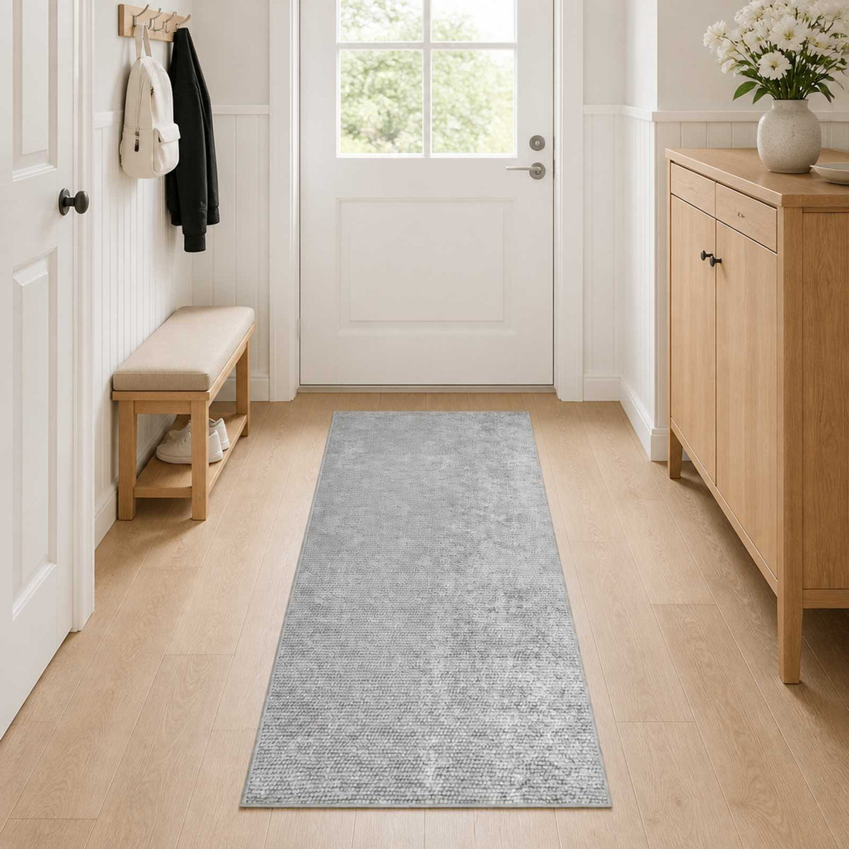 vidaXL Rug Grey 50 x 250 cm 100% Polyester 3 mm Washable