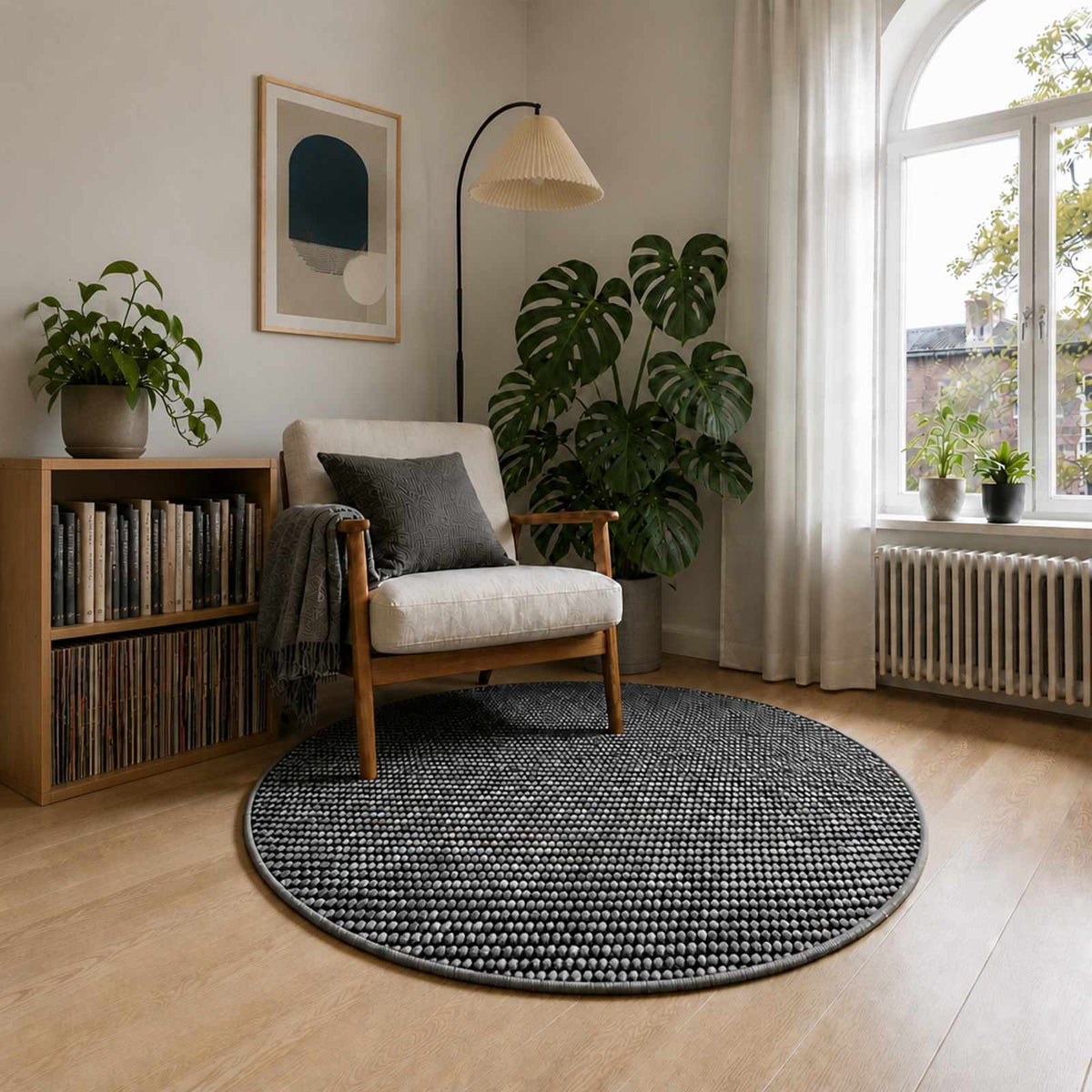 vidaXL Rug Anthracite Ø 120 cm 100% Polyester 3 mm Washable