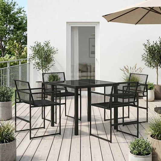 vidaXL Garden Dining Set 5 pcs Black Poly Rattan