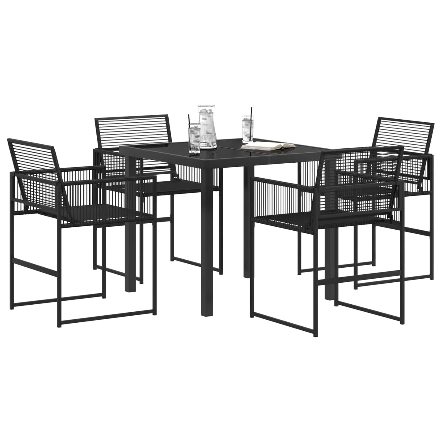 vidaXL Garden Dining Set 5 pcs Black Poly Rattan