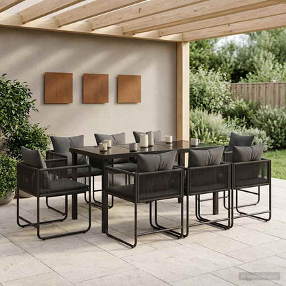 vidaXL Garden Dining Set 9 pcs Black and Anthracite 160 x 80 x 73 cm