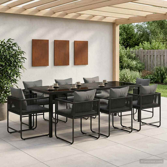 vidaXL Garden Dining Set 9 pcs Black and Anthracite 200 x 80 x 73 cm