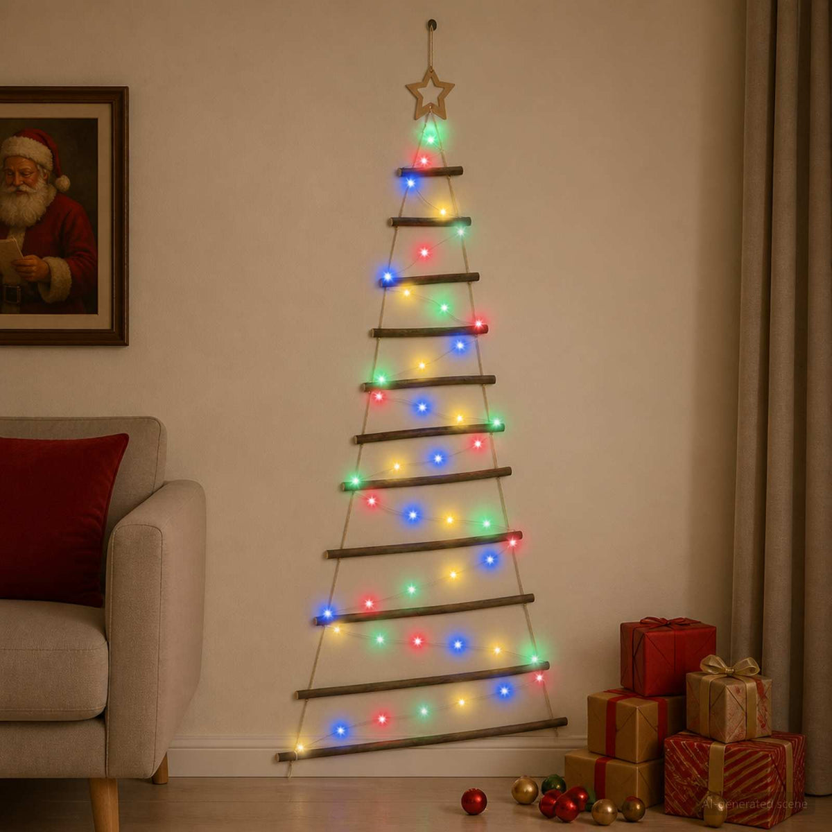vidaXL Hanging Christmas Tree 150 cm 80 LEDs Multicolour