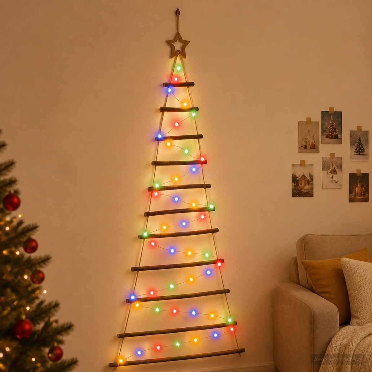vidaXL Hanging Christmas Tree 150 cm 80 LEDs Multicolour
