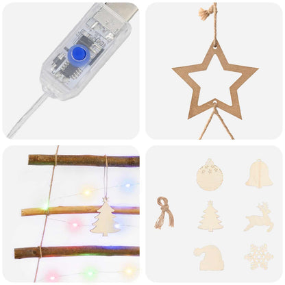 vidaXL Hanging Christmas Tree 90 cm 30 LEDs Multicolour Solid Ash Wood