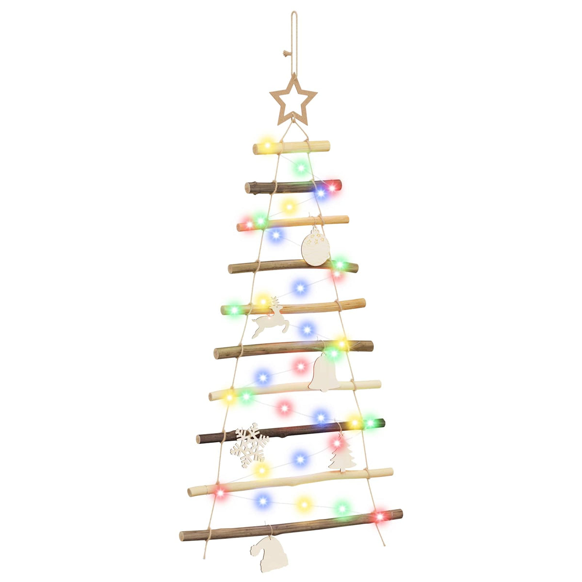 vidaXL Hanging Christmas Tree 90 cm 30 LEDs Multicolour Solid Ash Wood