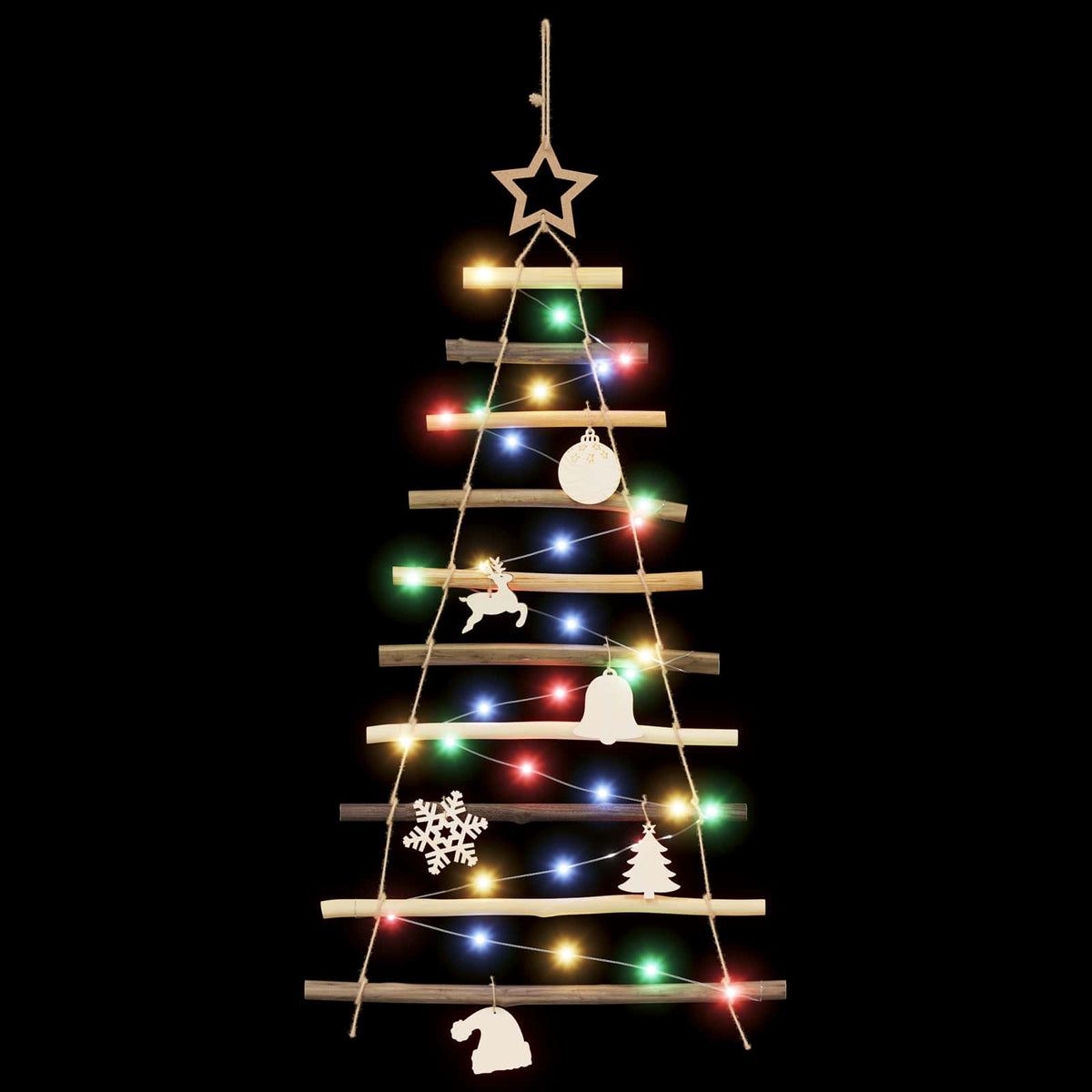 vidaXL Hanging Christmas Tree 90 cm 30 LEDs Multicolour Solid Ash Wood