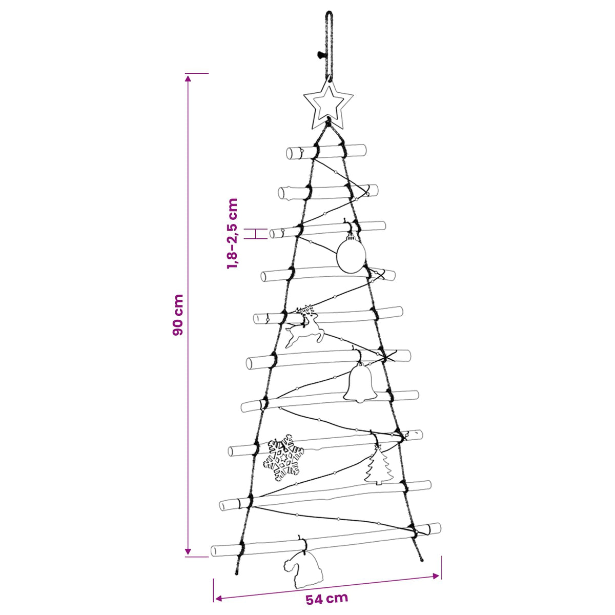 vidaXL Hanging Christmas Tree 90 cm 30 LEDs Multicolour Solid Ash Wood