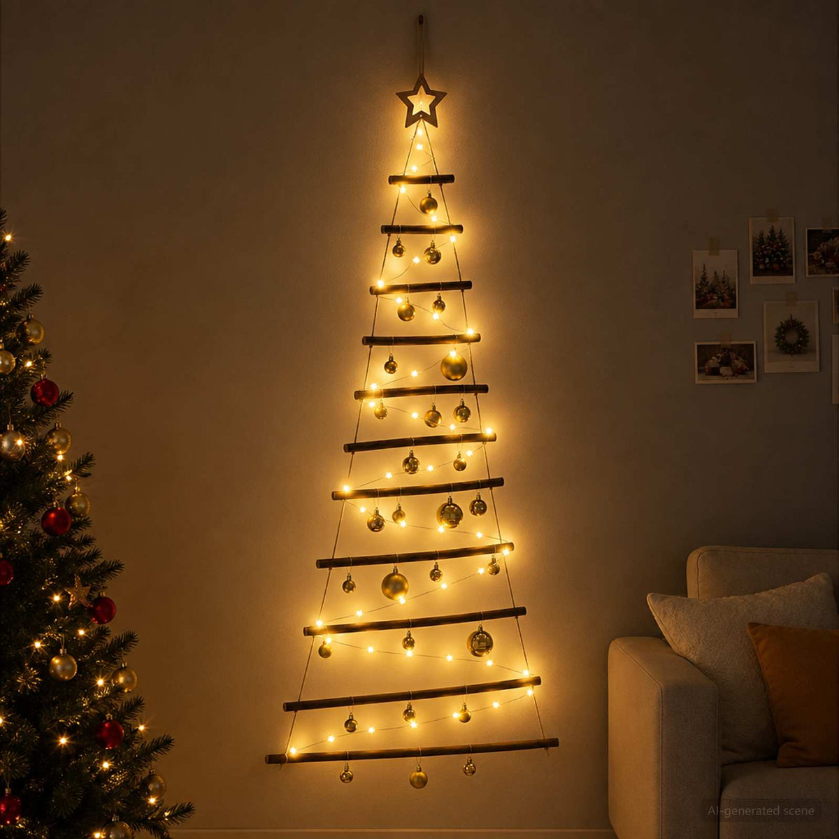 vidaXL Hanging Christmas Tree with Baubles 150 cm 80 LEDs Warm White