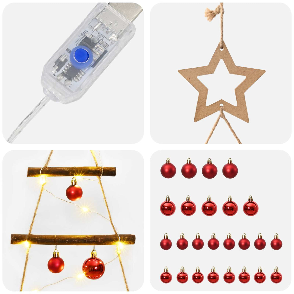 vidaXL Hanging Christmas Tree with Baubles 90 cm 30 LEDs Warm White