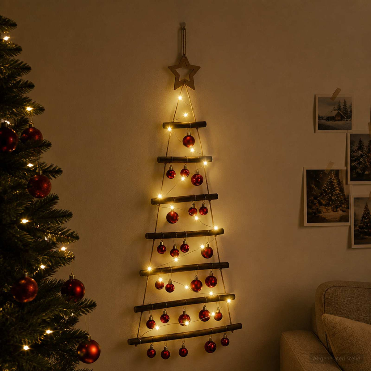 vidaXL Hanging Christmas Tree with Baubles 90 cm 30 LEDs Warm White