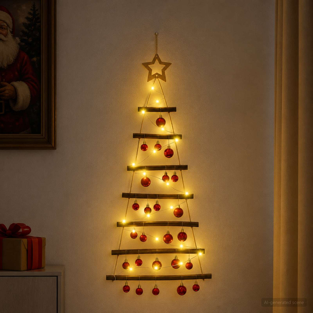 vidaXL Hanging Christmas Tree with Baubles 90 cm 30 LEDs Warm White