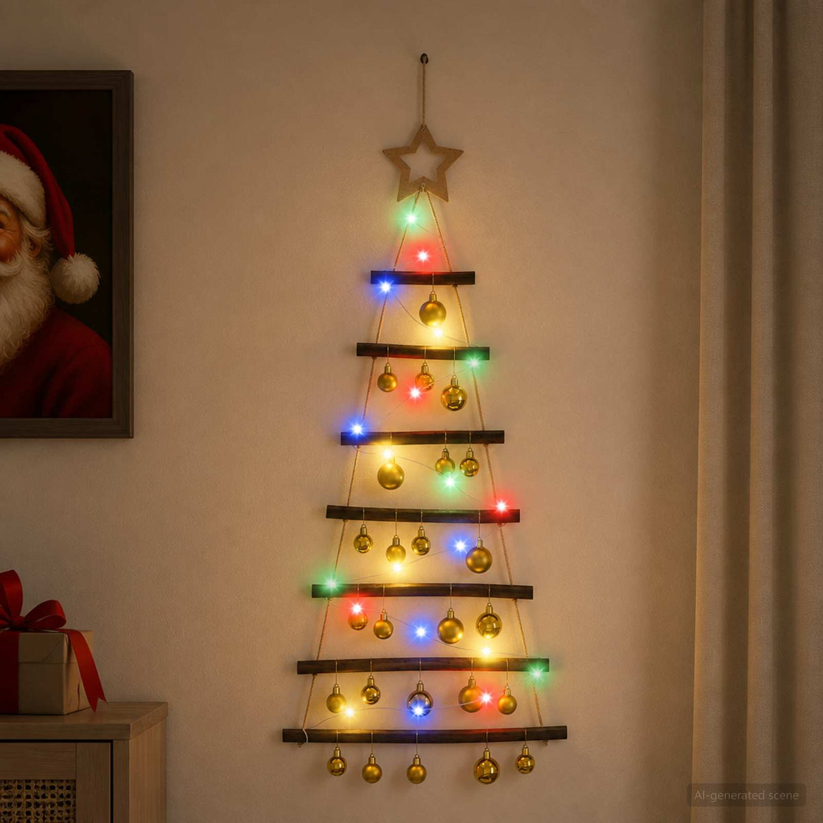 vidaXL Hanging Christmas Tree with Baubles 90 cm 30 LEDs Multicolour