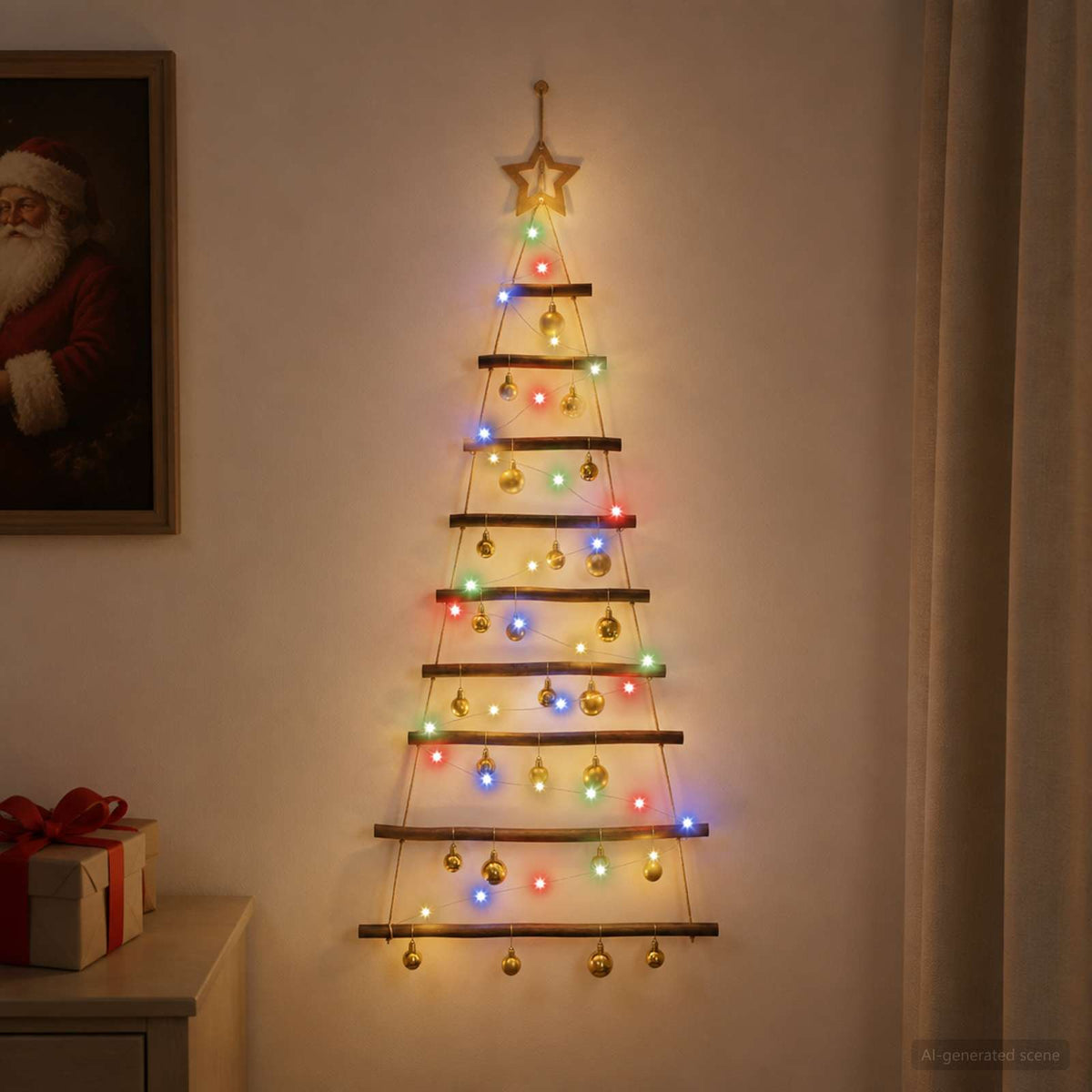vidaXL Hanging Christmas Tree with Baubles 120 cm 50 LEDs Multicolour
