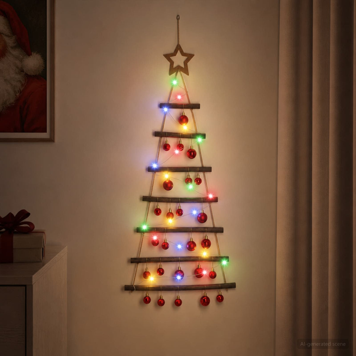 vidaXL Hanging Christmas Tree with Baubles 90 cm 30 LEDs Multicolour