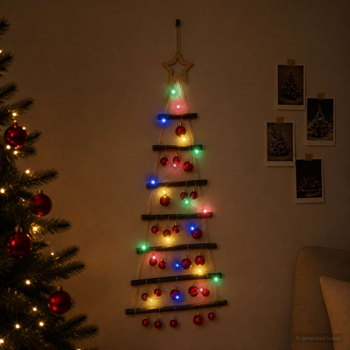 vidaXL Hanging Christmas Tree with Baubles 90 cm 30 LEDs Multicolour