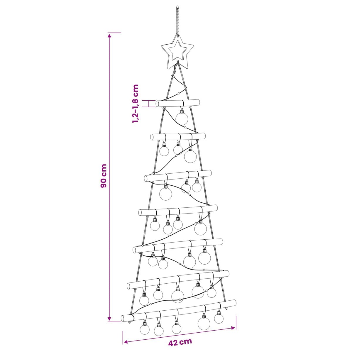 vidaXL Hanging Christmas Tree with Baubles 90 cm 30 LEDs Multicolour