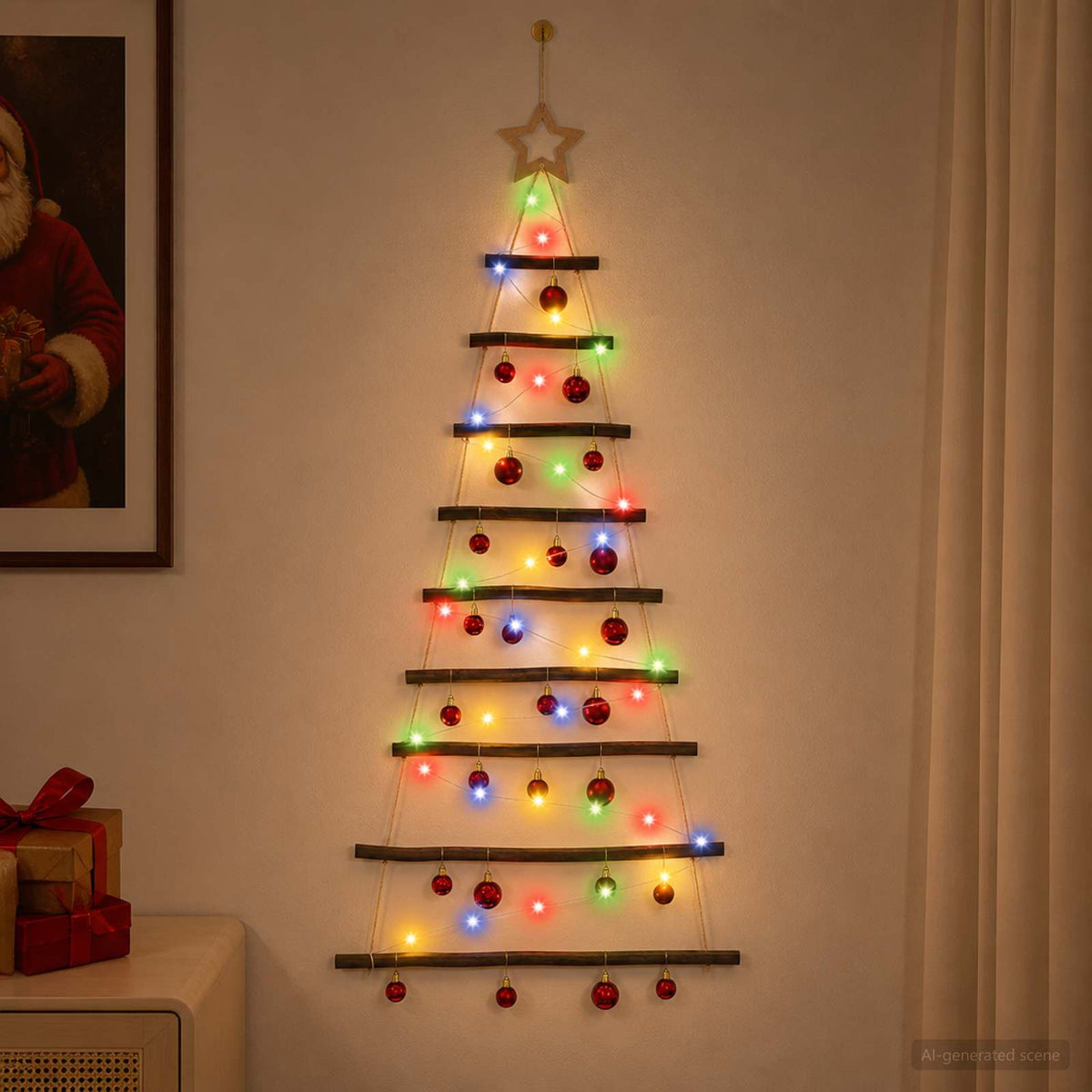 vidaXL Hanging Christmas Tree with Baubles 120 cm 50 LEDs Multicolour