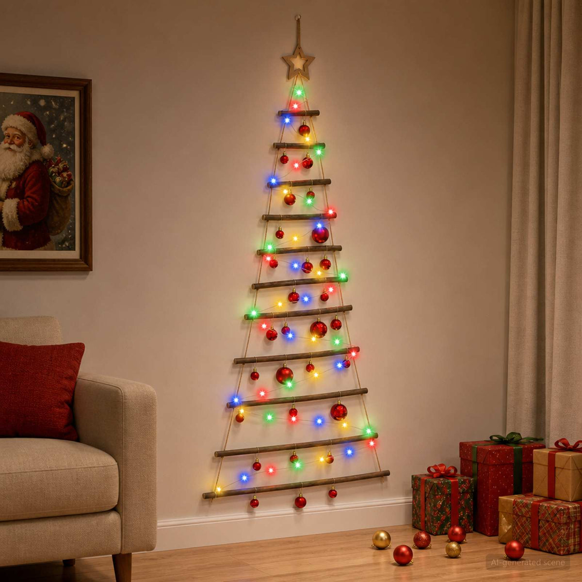 vidaXL Hanging Christmas Tree with Baubles 150 cm 80 LEDs Multicolour