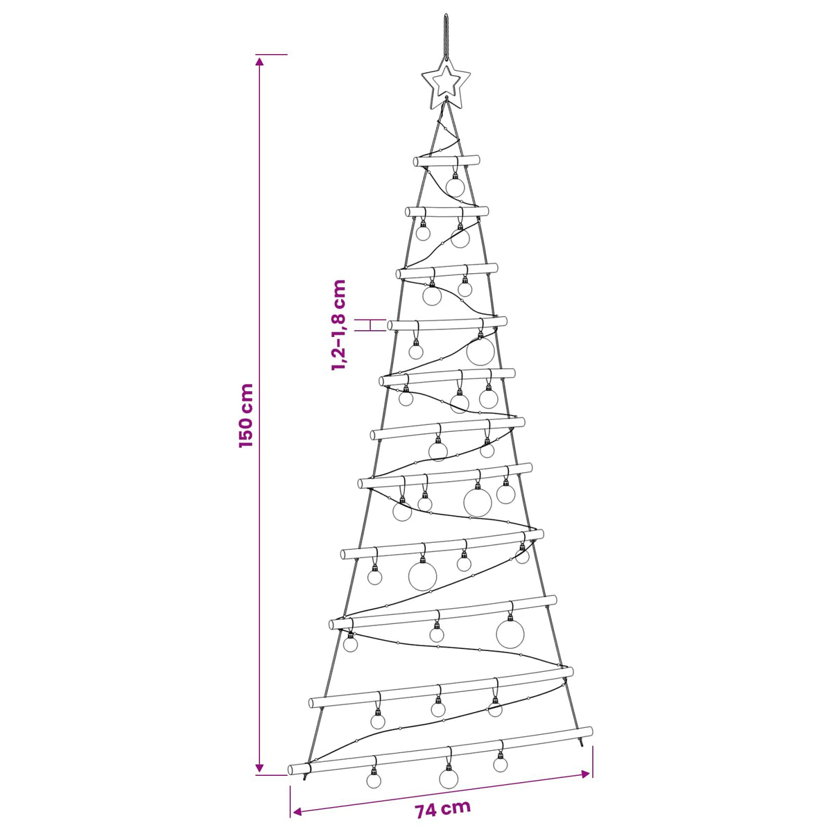 vidaXL Hanging Christmas Tree with Baubles 150 cm 80 LEDs Multicolour