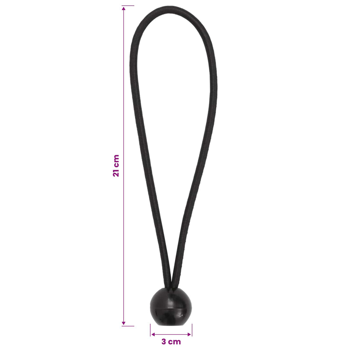 vidaXL Bungee Cords with Balls 24 pcs Black 4 mm x 22 cm Polypropylene