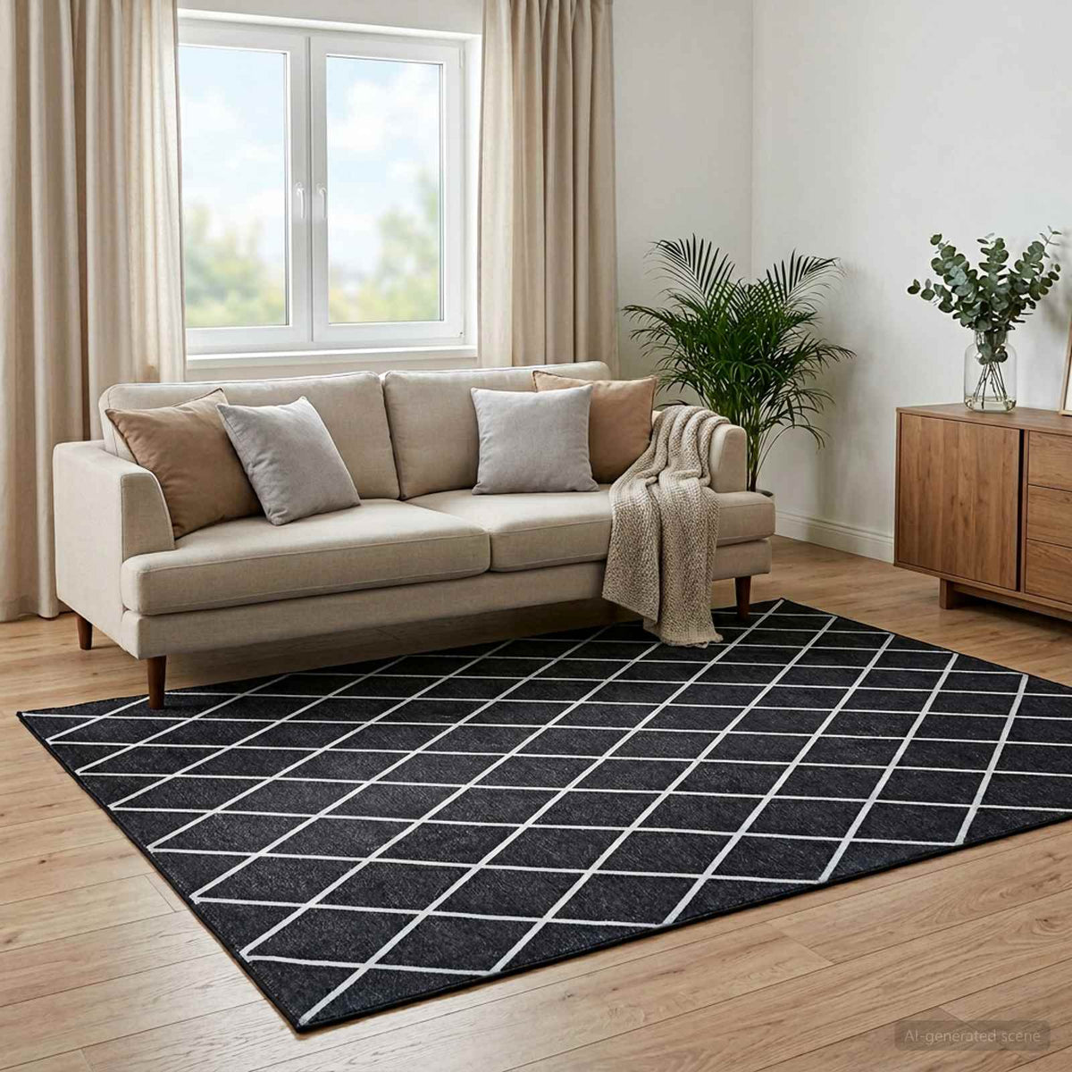 vidaXL Rug ORIZ Black Diamond Pattern 140 x 200 cm 100% Polyester